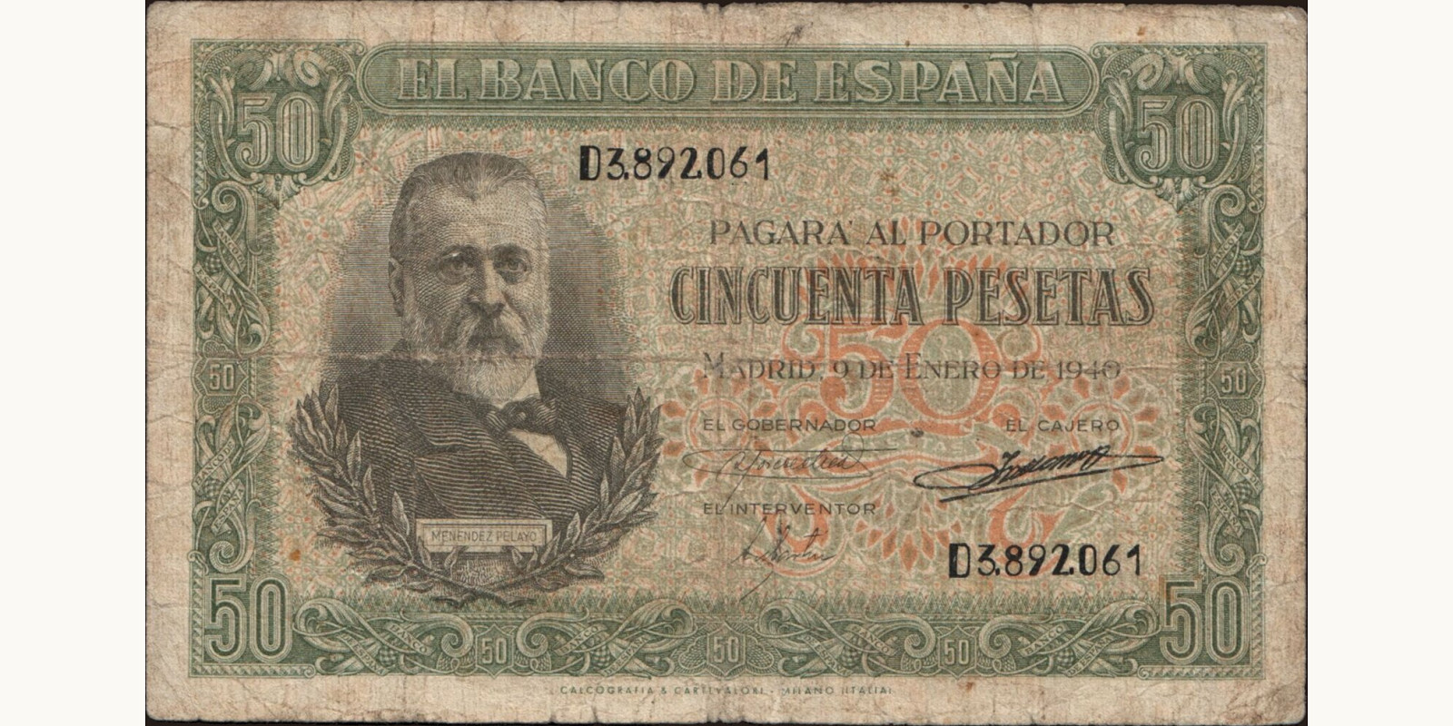 50 pesetas Испания 1940 — Лицевая сторона