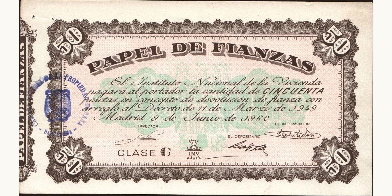 50 pesetas Испания 1960 — Лицевая сторона