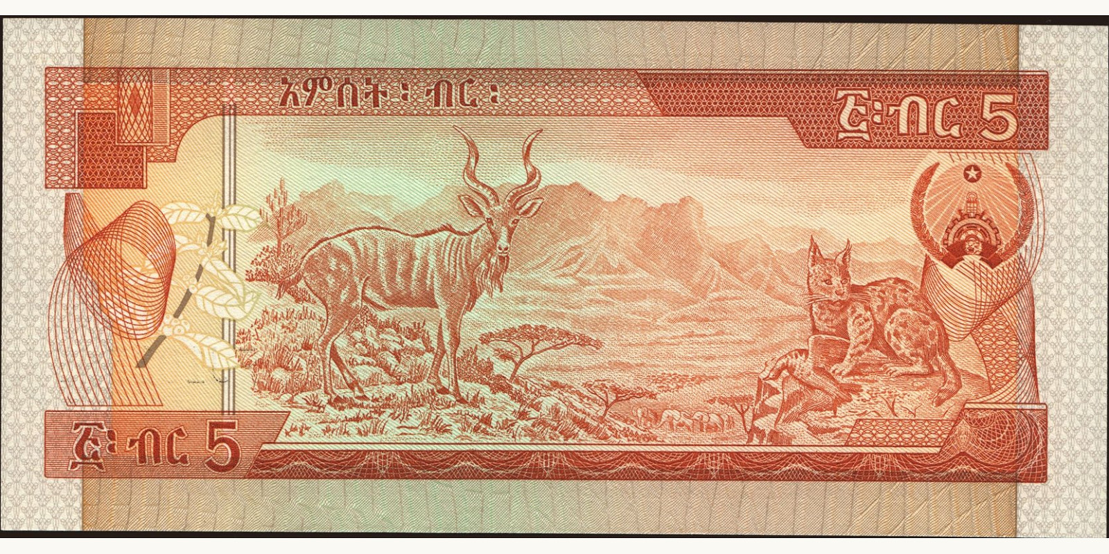 5 birr Эфиопия 1987 — Оборотная сторона