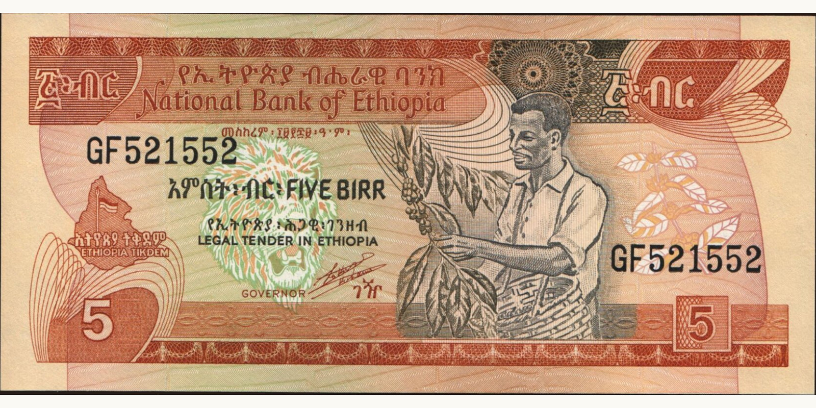 5 birr Эфиопия 1991 — Лицевая сторона