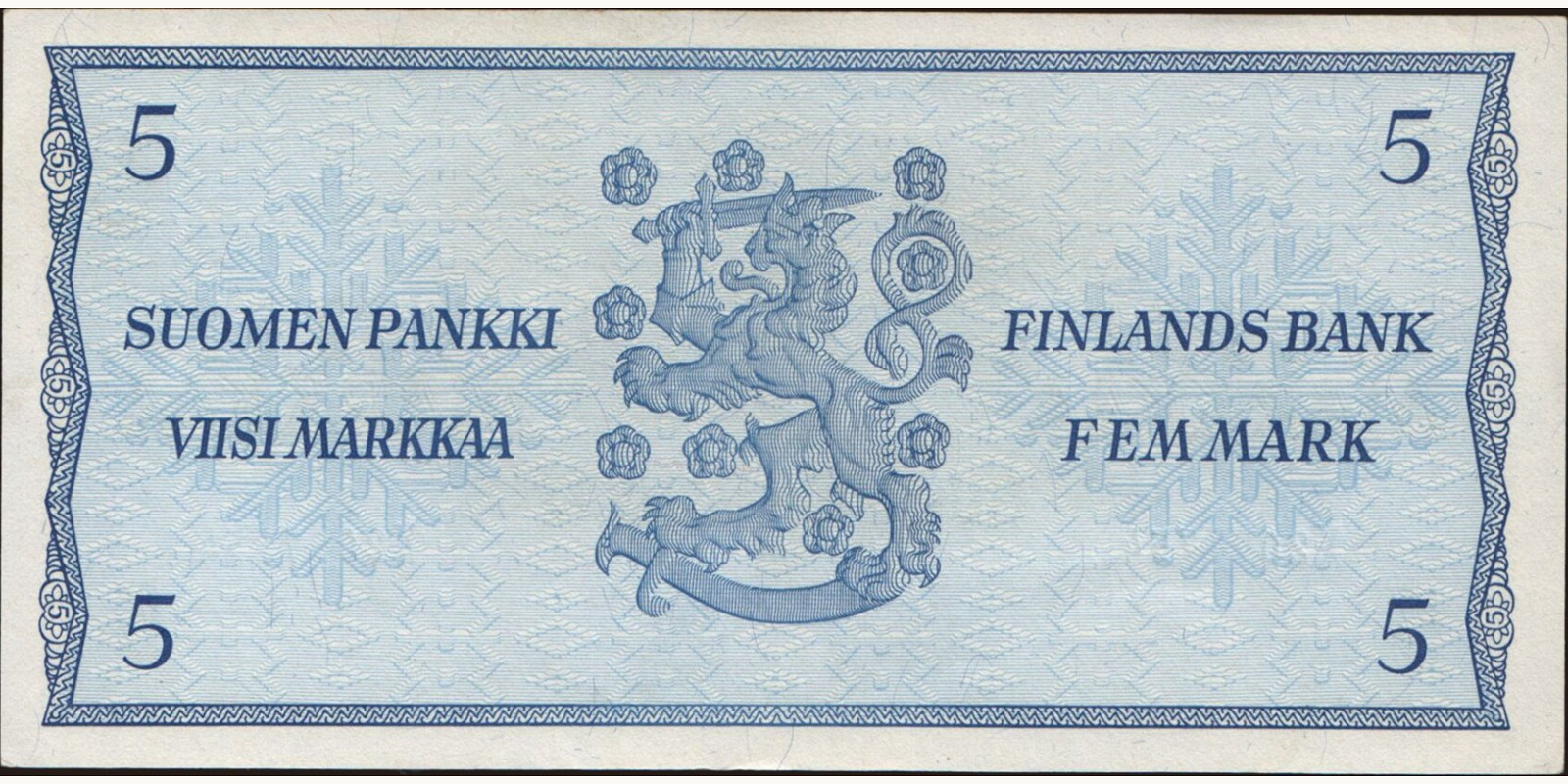 5 mark Finland 1963 — Back side