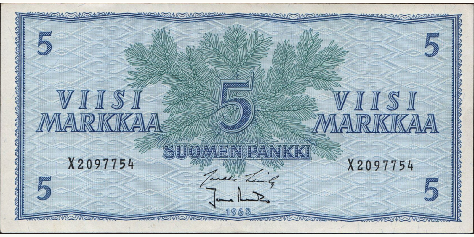 5 mark Finland 1963 — Front side