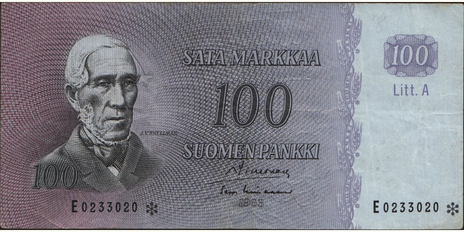 100 mark Финляндия 1963 — Лицевая сторона