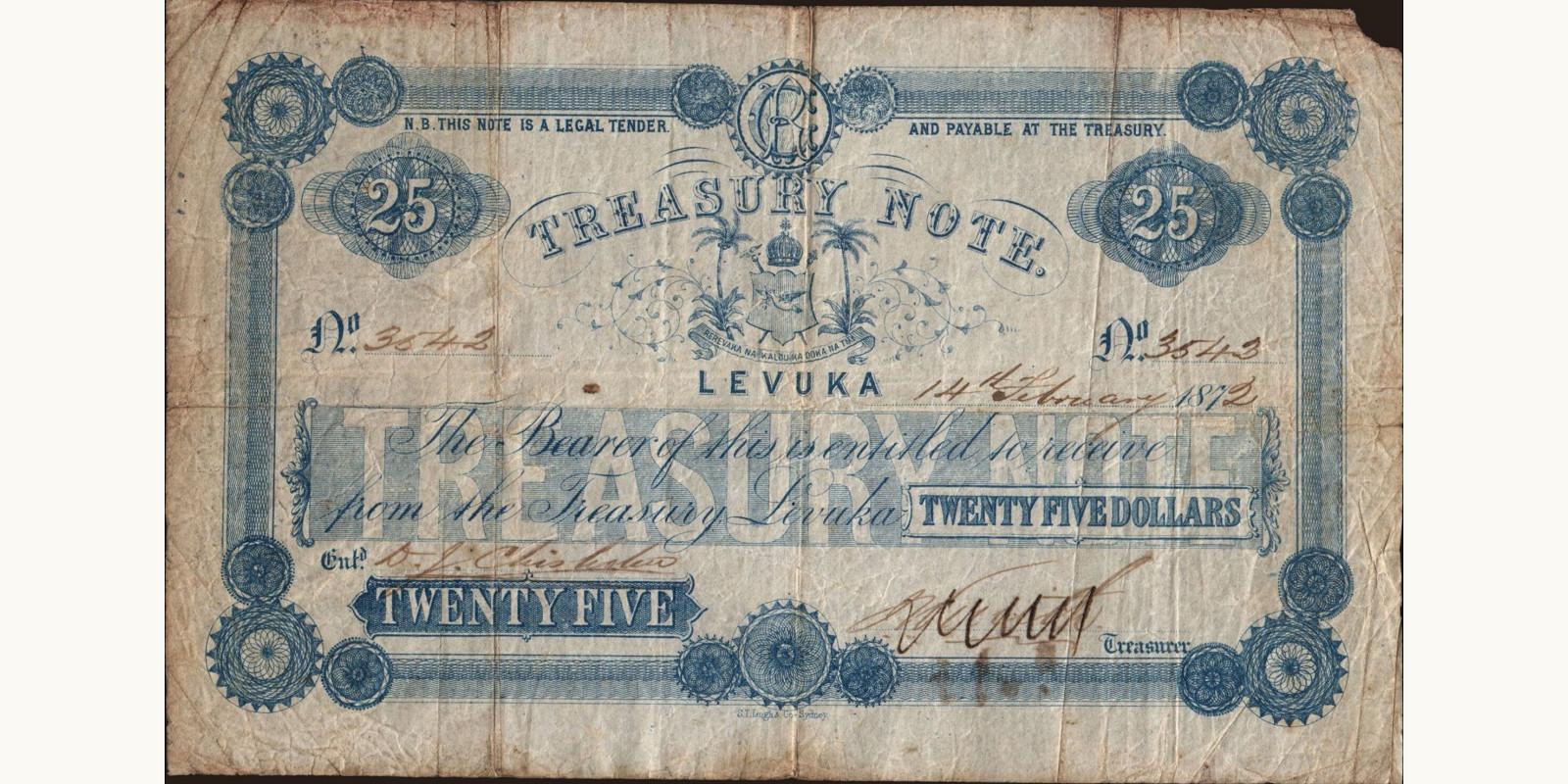 25 dollars Фиджи 1872 — Лицевая сторона