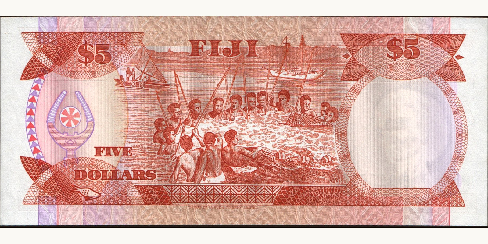 5 dollars Фиджи 1989 — Оборотная сторона