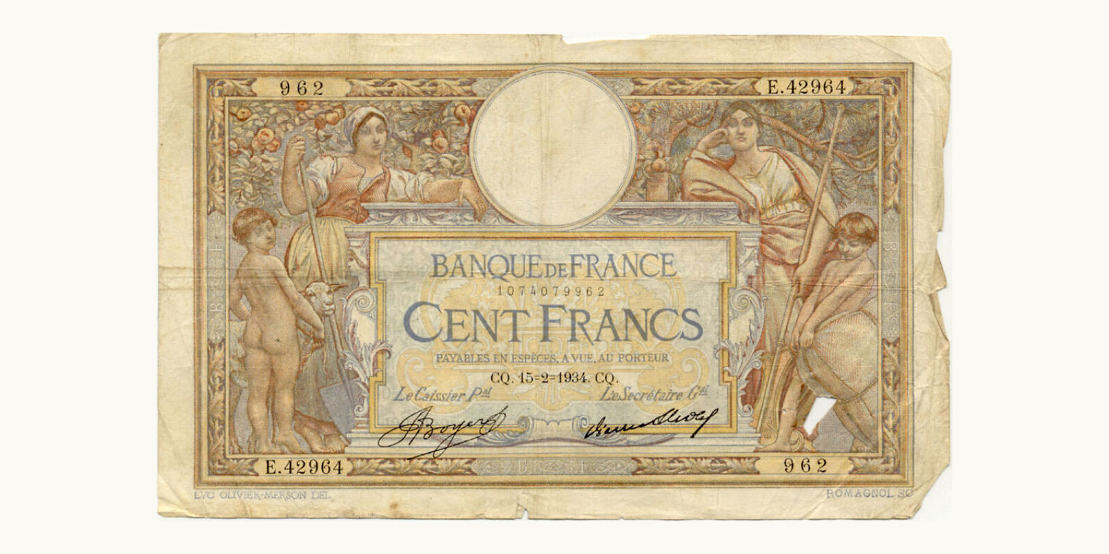 100 franc Франция 1934 — Оборотная сторона