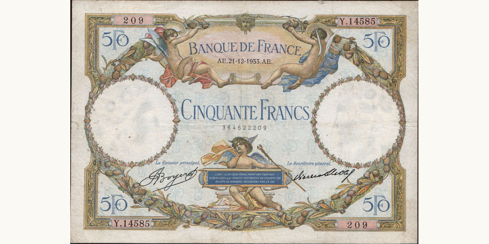 50 franc France 1933 — Front side