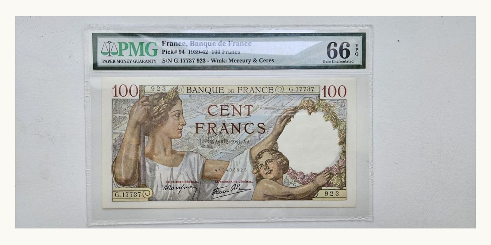 100 franc Франция 1939 — Лицевая сторона