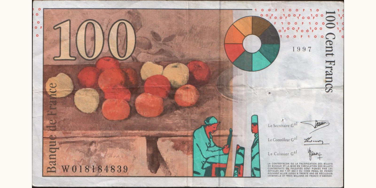 100 franc France 1997 — Back side