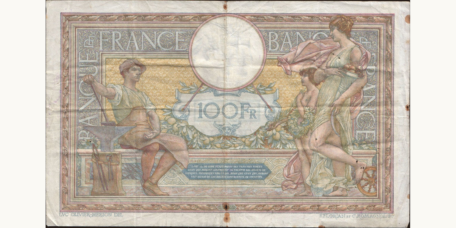 100 franc France 1913 — Back side