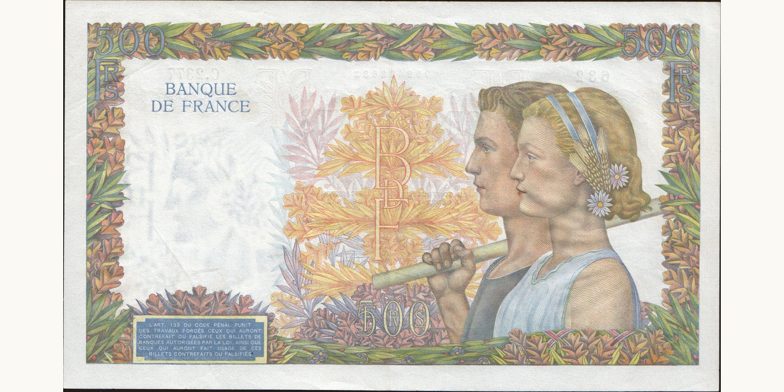 500 franc Франция 1941 — Оборотная сторона