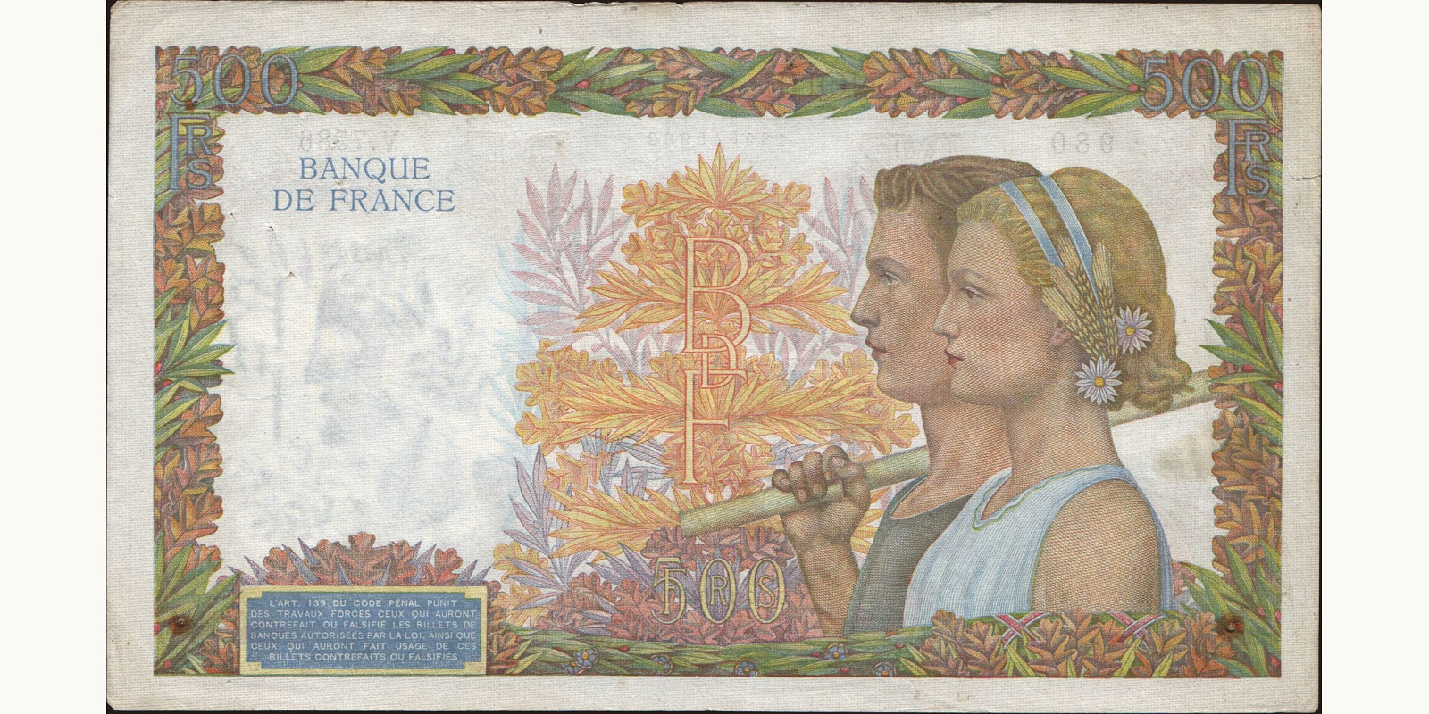 500 franc Франция 1943 — Оборотная сторона