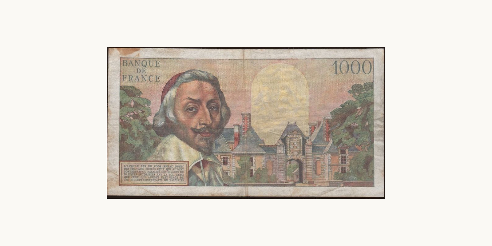 1000 franc France 1953 — Back side