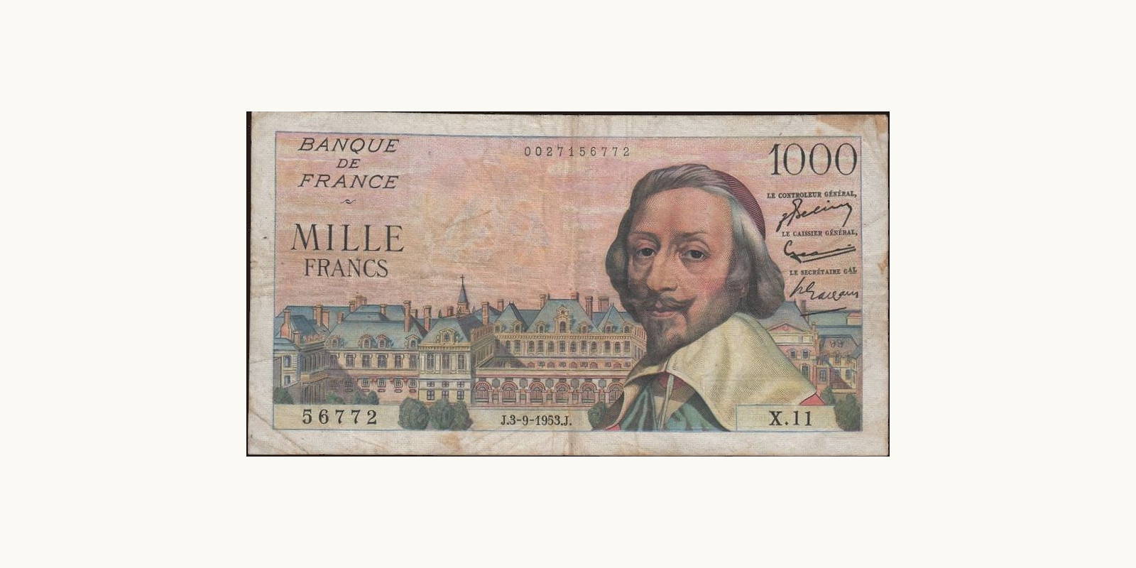1000 franc France 1953 — Front side