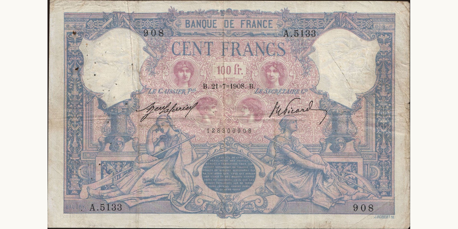 100 franc France 1908 — Front side