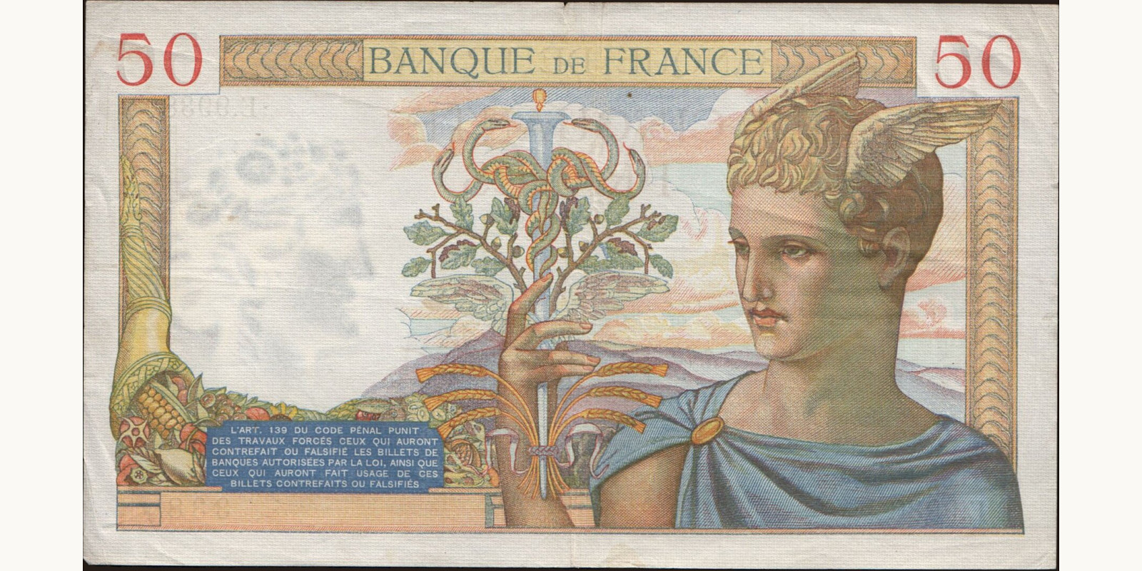 50 franc Франция 1939 — Оборотная сторона