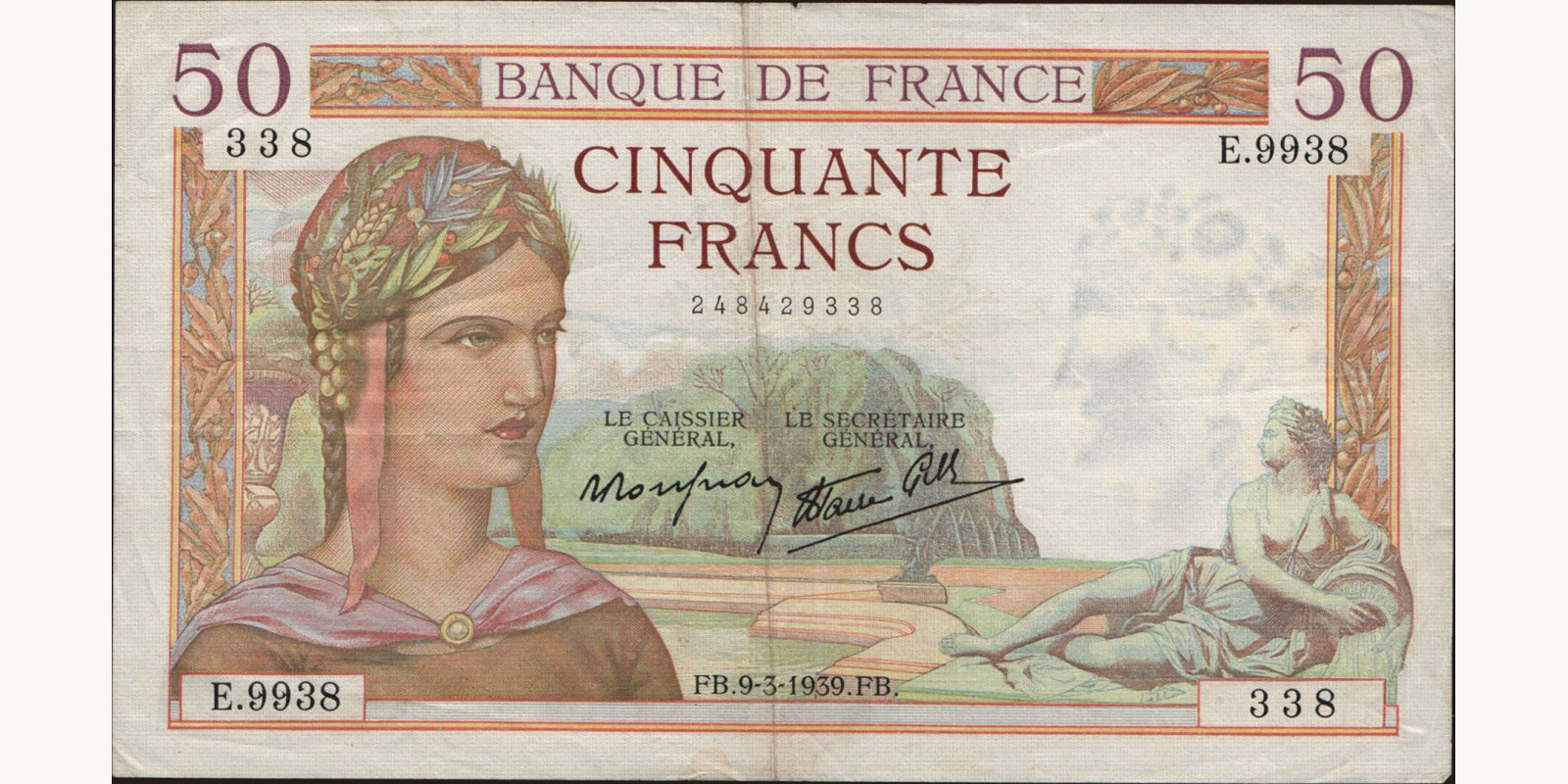 50 franc Франция 1939 — Лицевая сторона