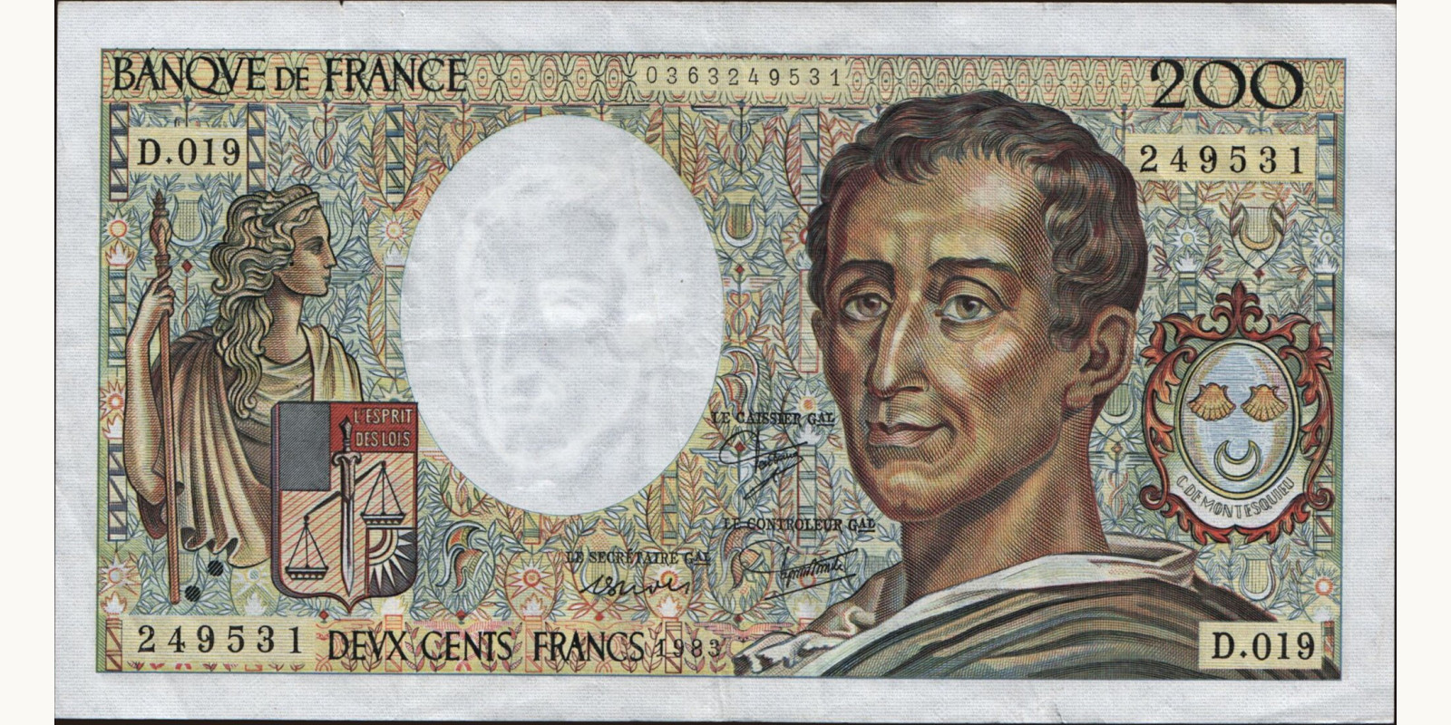 200 franc Франция 1983 — Лицевая сторона