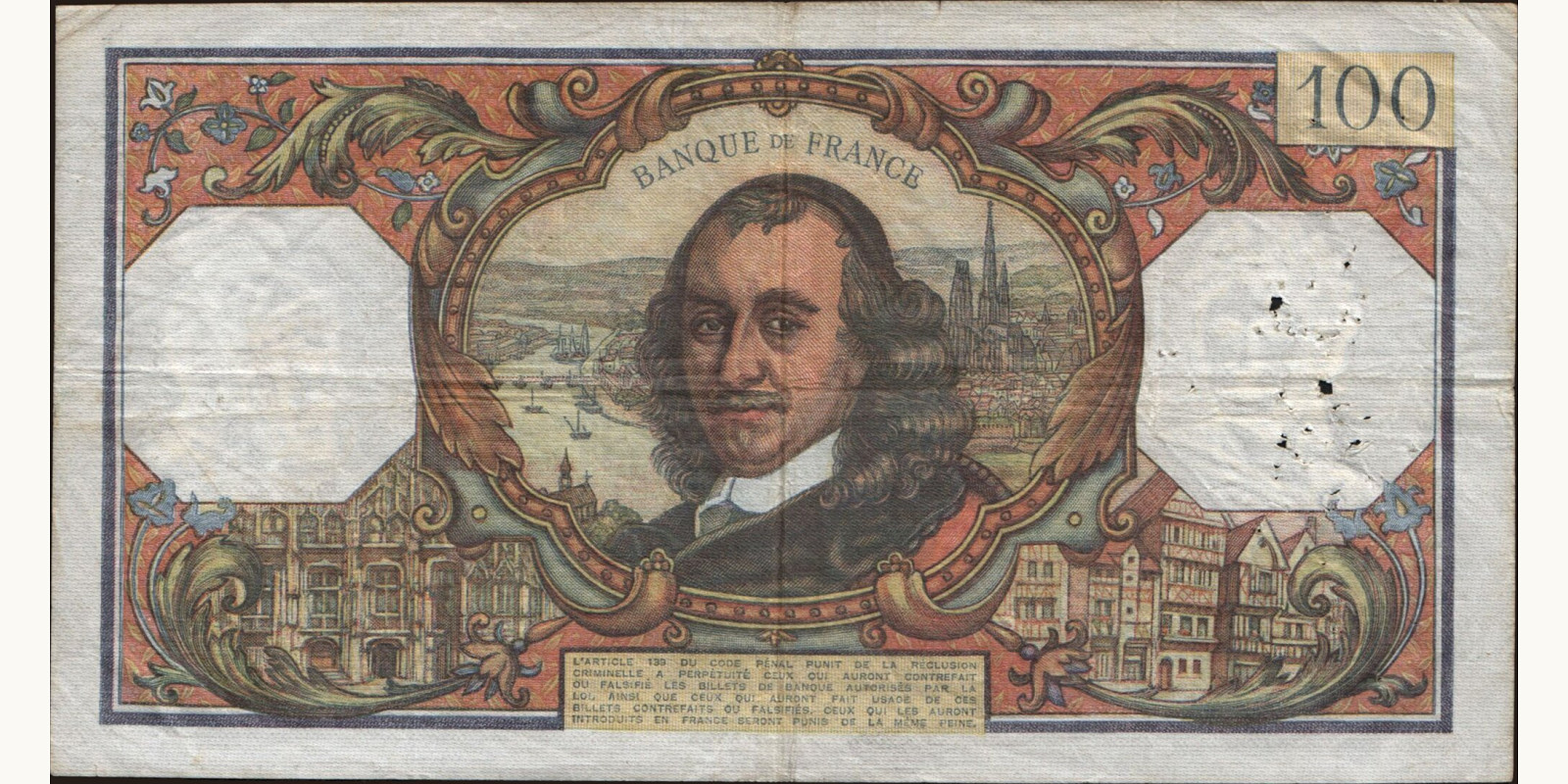 100 franc France 1972 — Back side