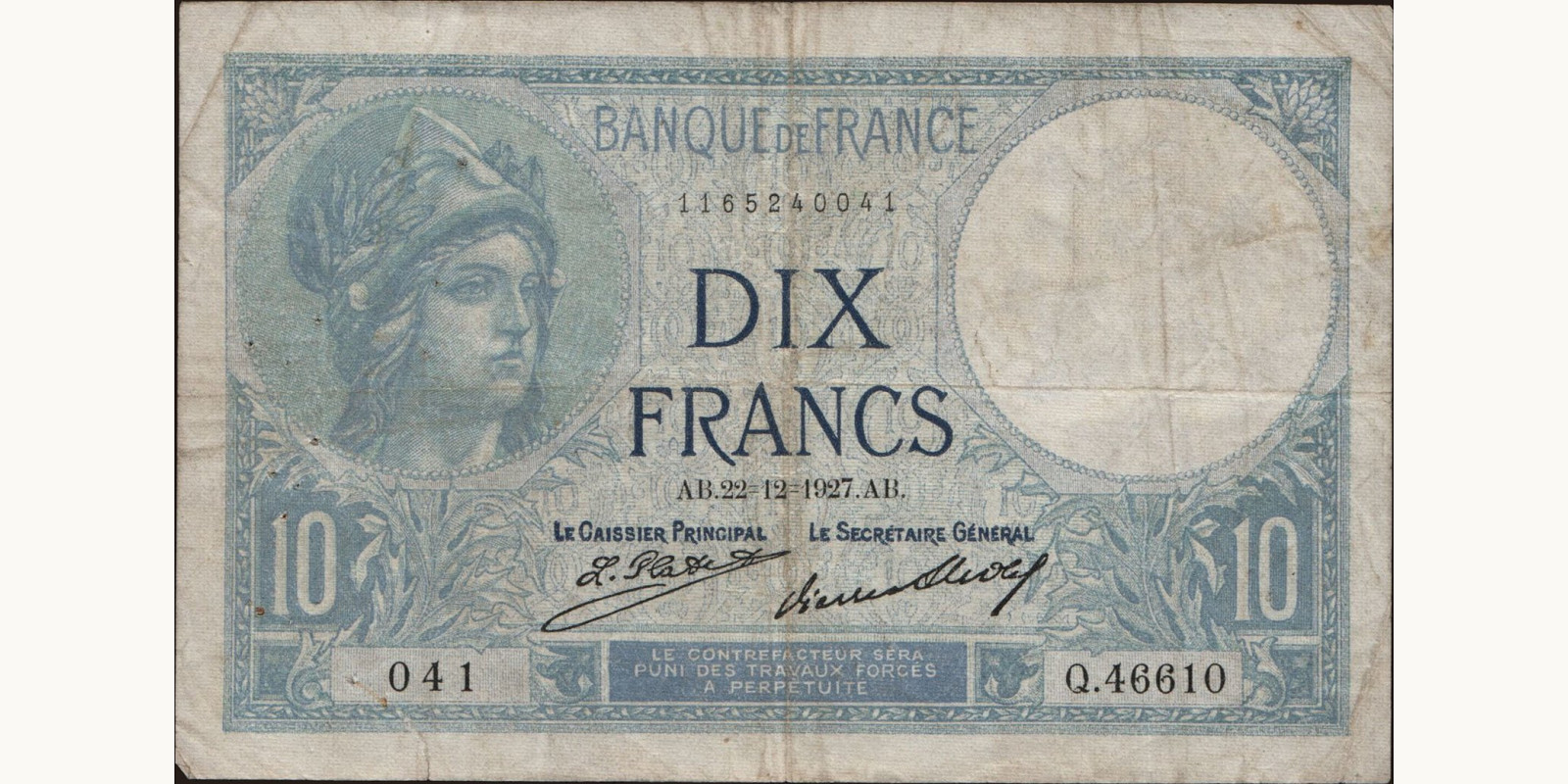 10 franc Франция 1927 — Лицевая сторона