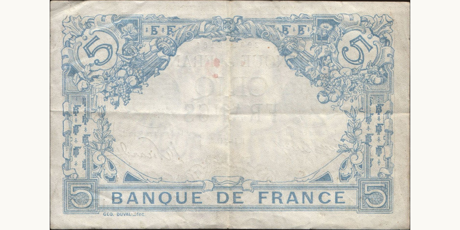 5 franc France 1917 — Back side