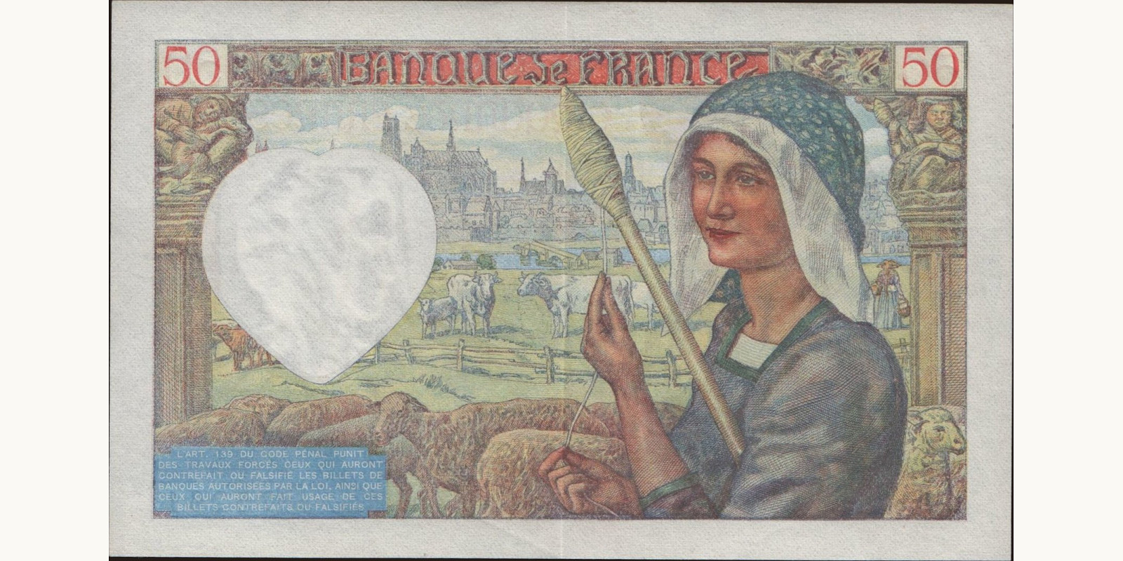 50 franc France 1940 — Back side