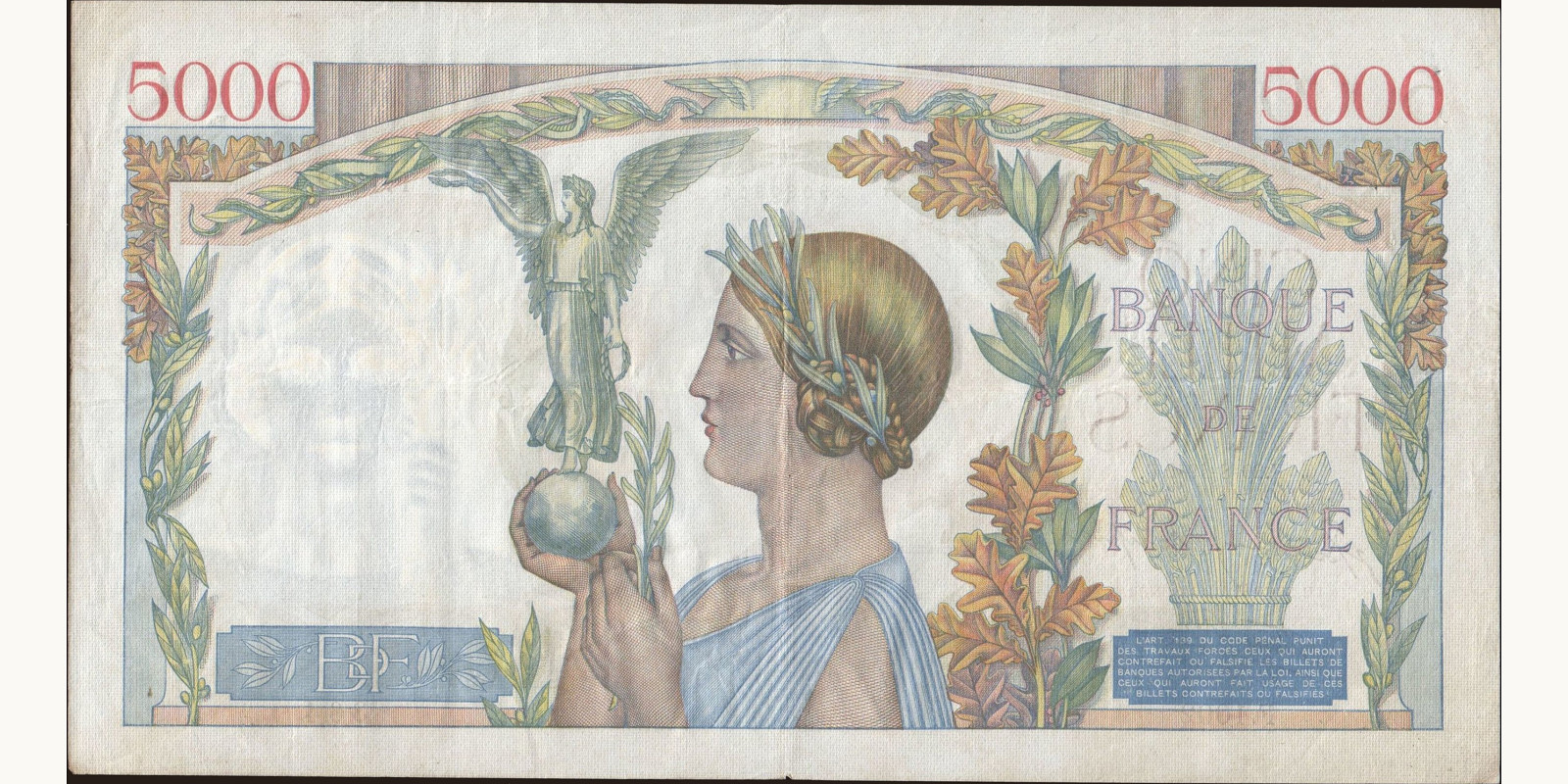 5000 franc France 1942 — Back side