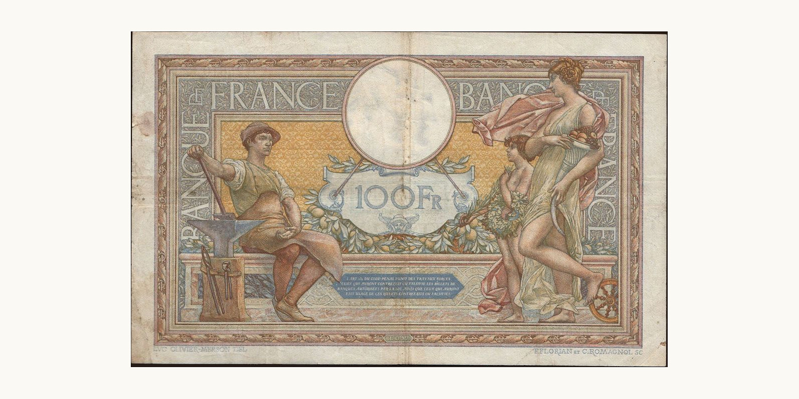 100 franc Франция 1929 — Оборотная сторона