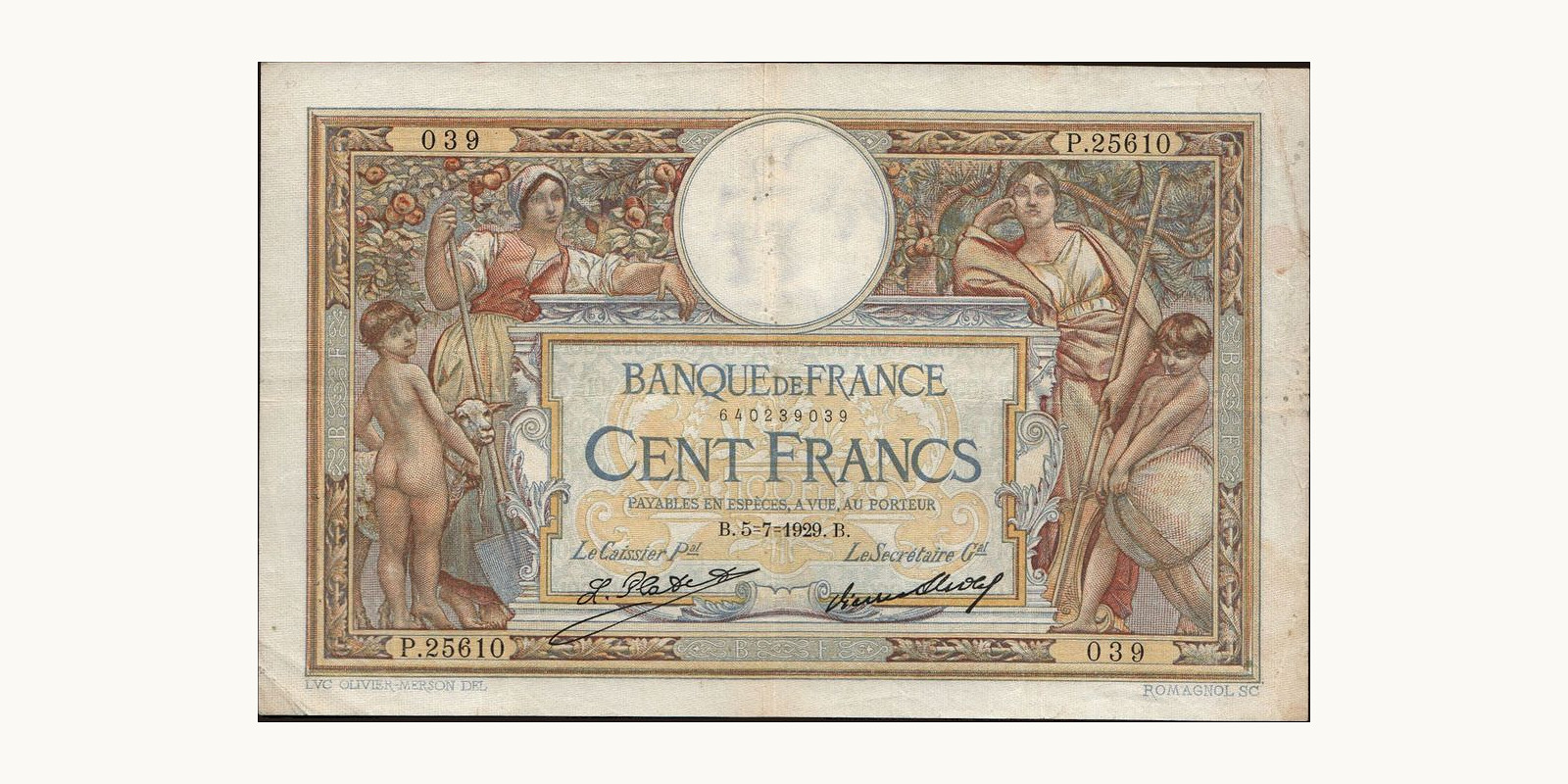 100 franc Франция 1929 — Лицевая сторона
