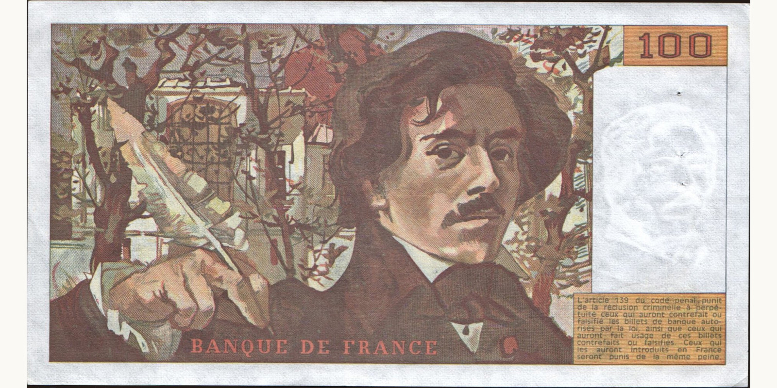 100 franc France 1988 — Back side