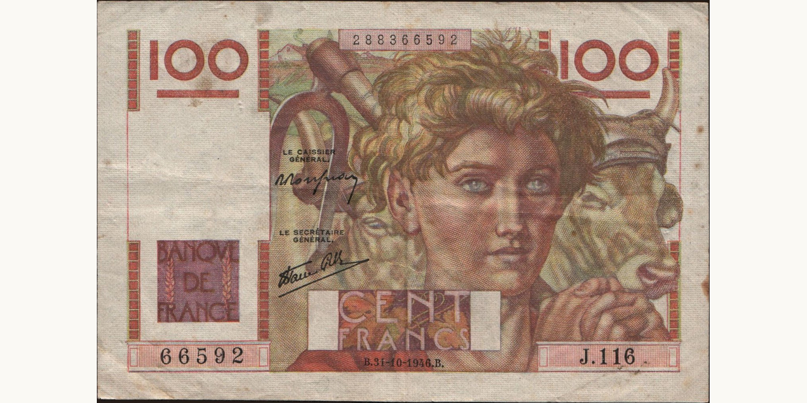 100 franc Франция 1946 — Лицевая сторона