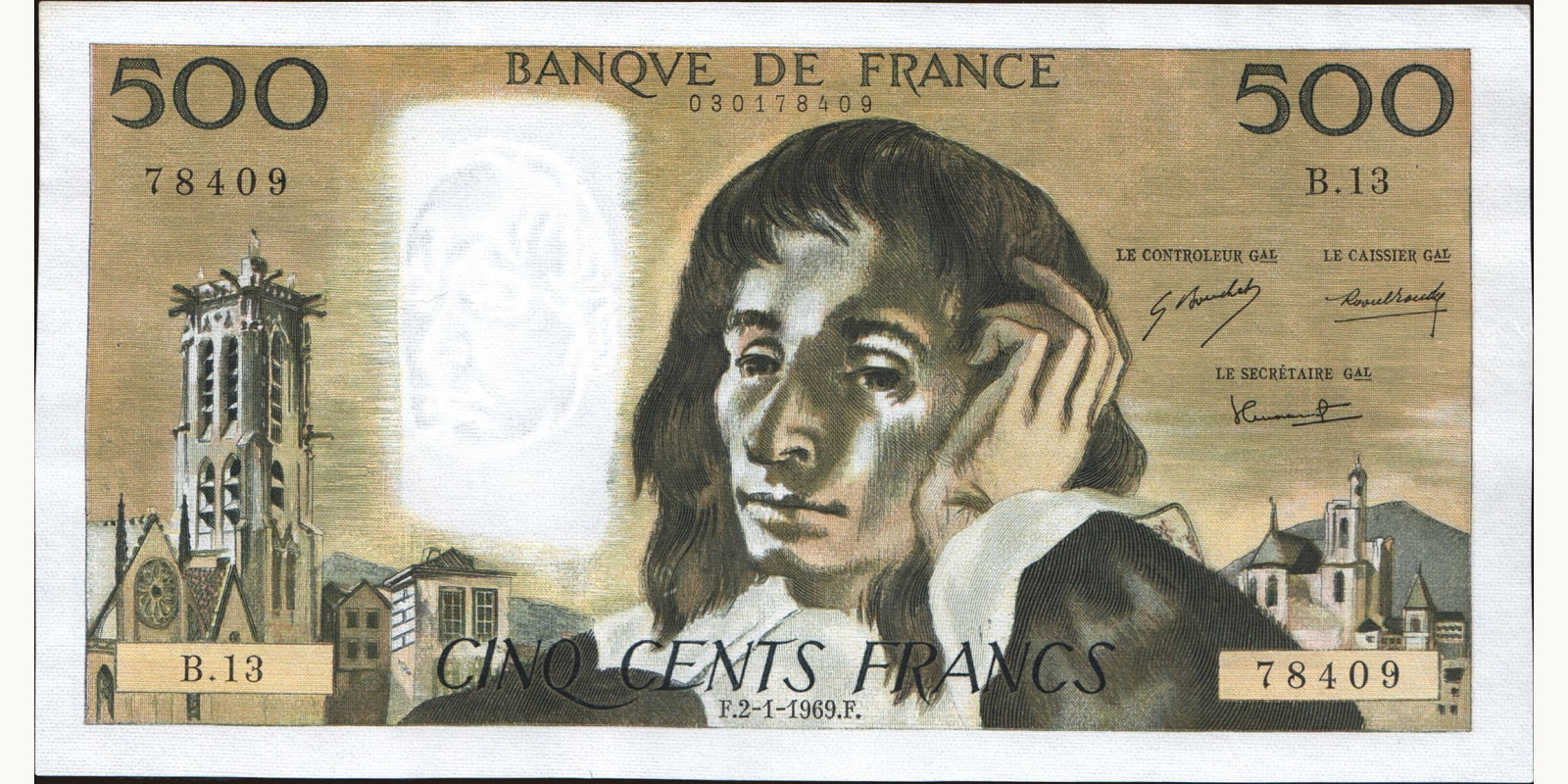 500 franc Франция 1969 — Лицевая сторона