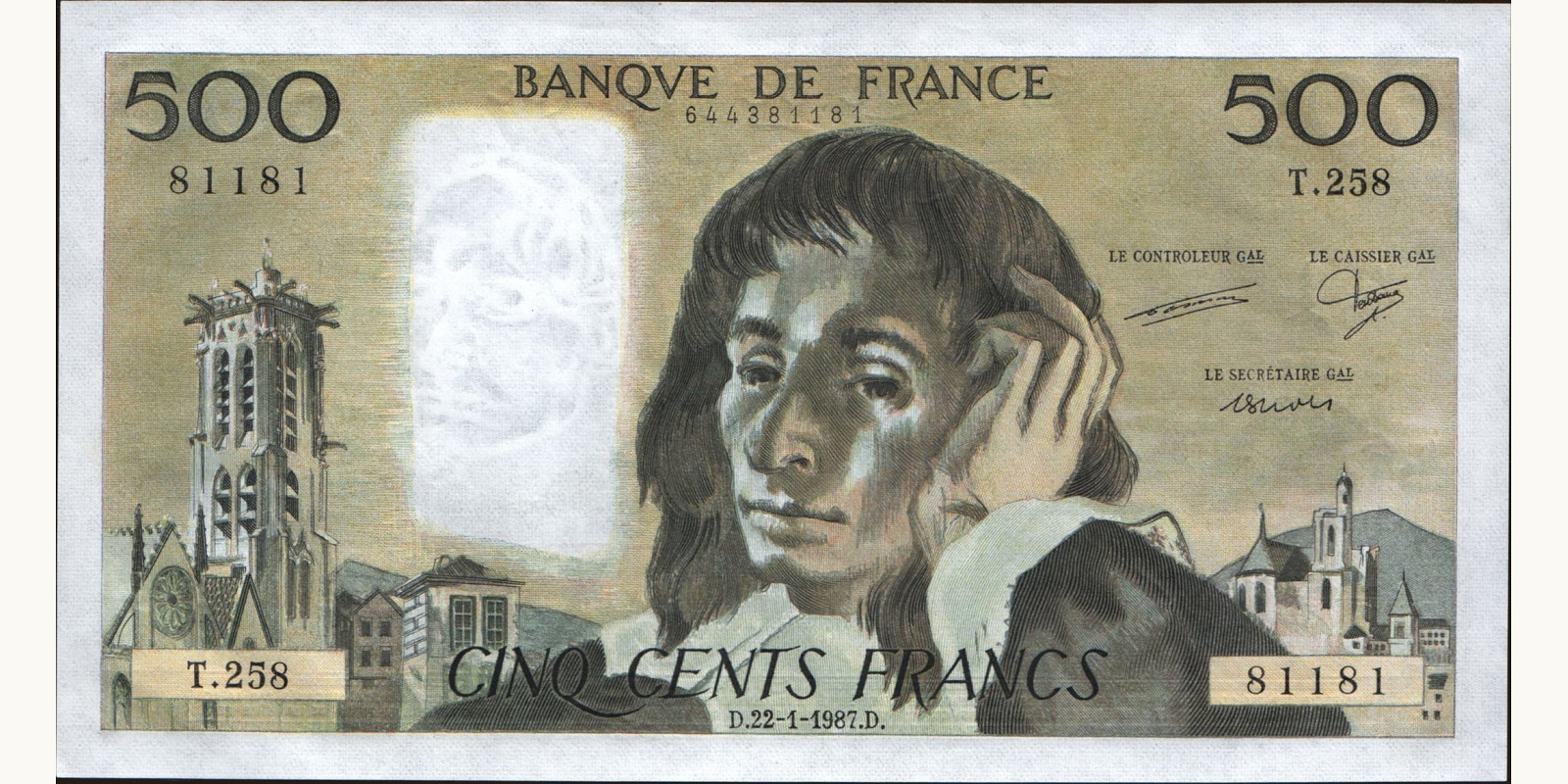 500 franc Франция 1987 — Лицевая сторона