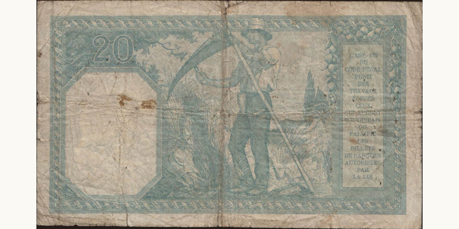 20 franc France 1918 — Back side