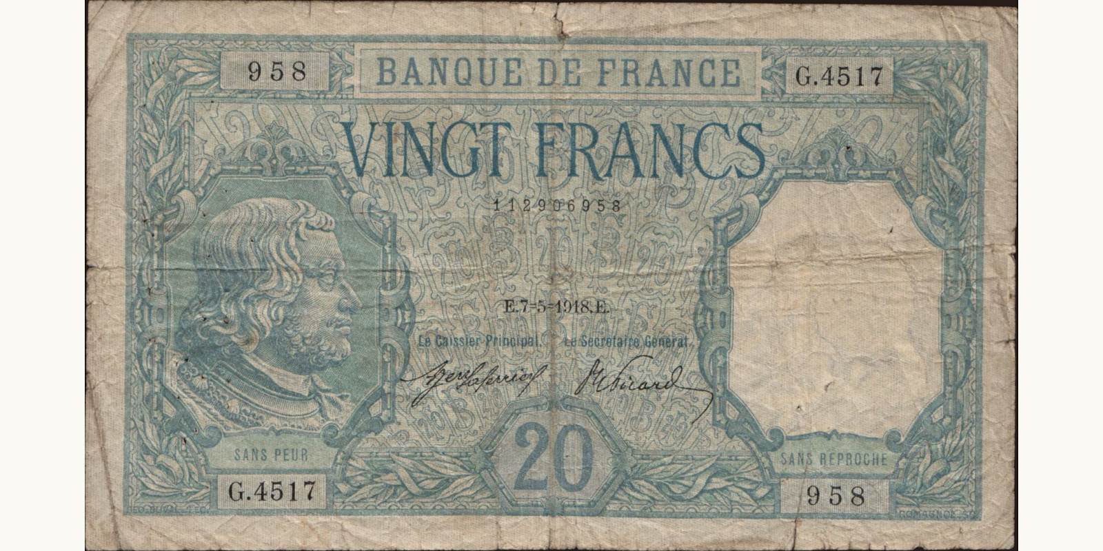 20 franc France 1918 — Front side