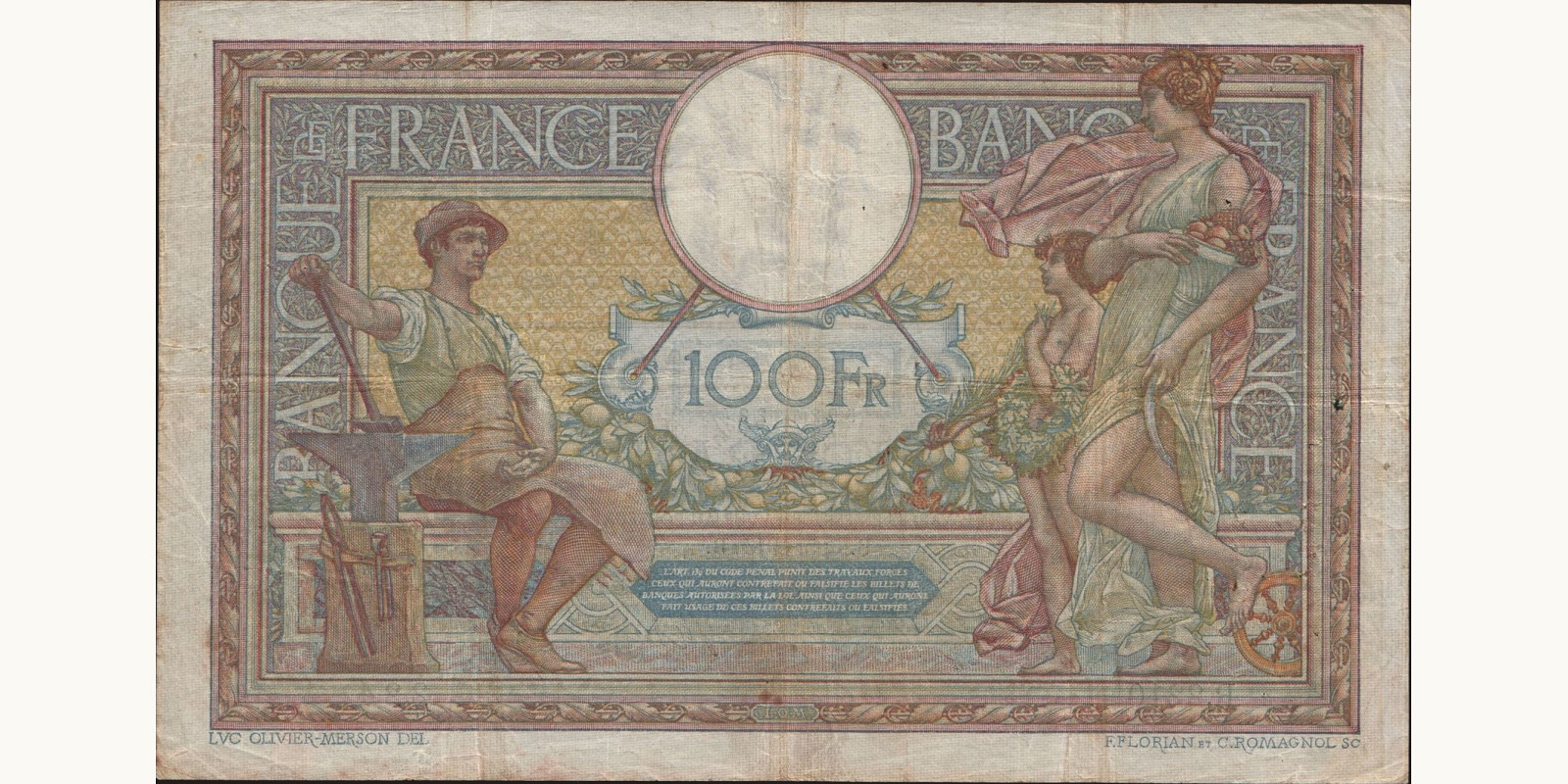 100 franc Франция 1914 — Оборотная сторона
