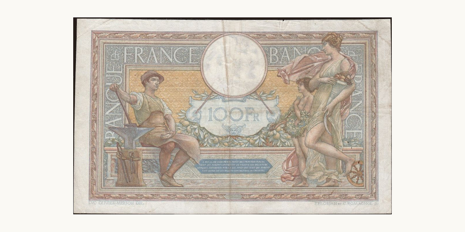 100 franc France 1931 — Back side