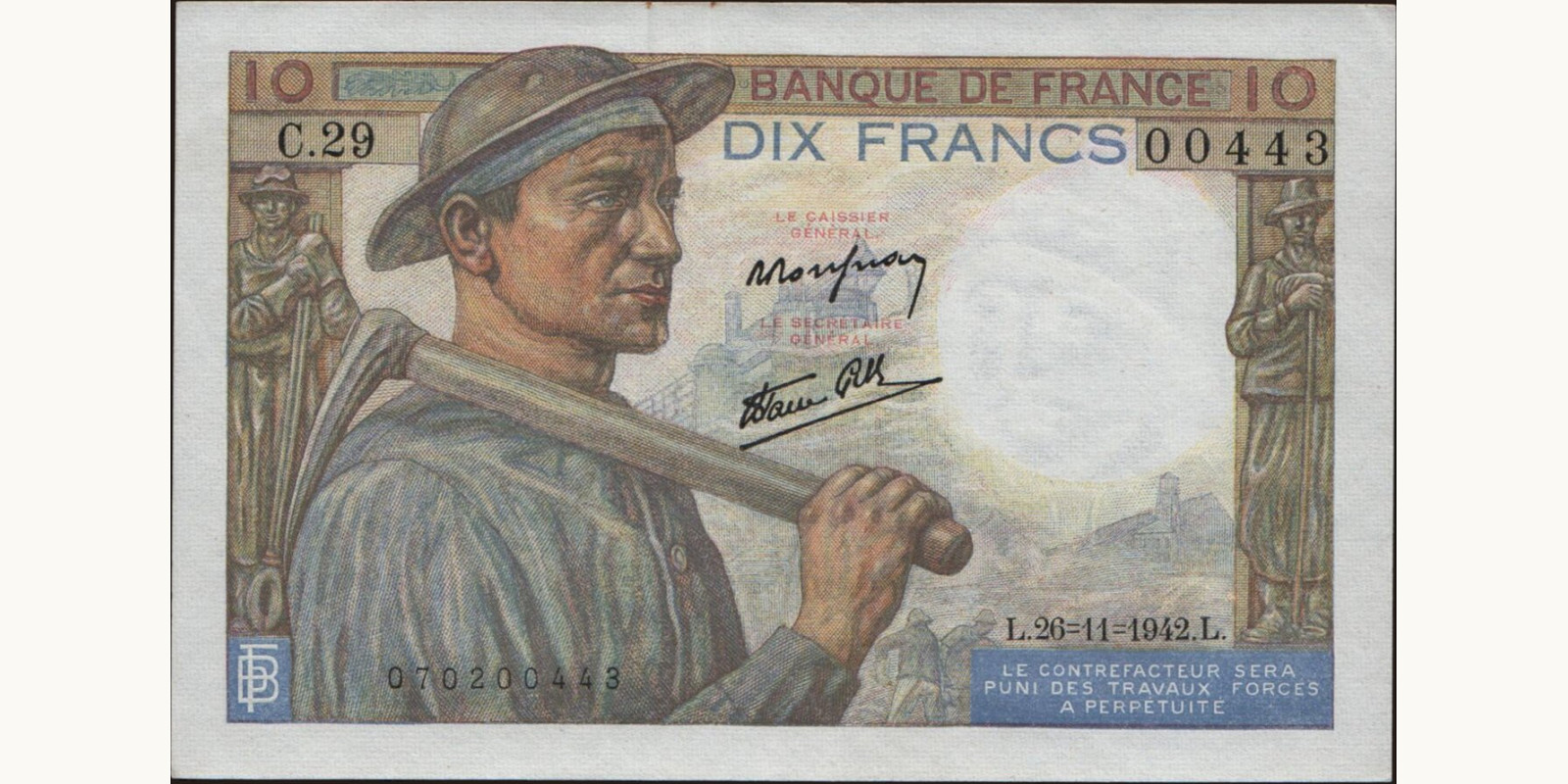 10 franc France 1942 — Front side