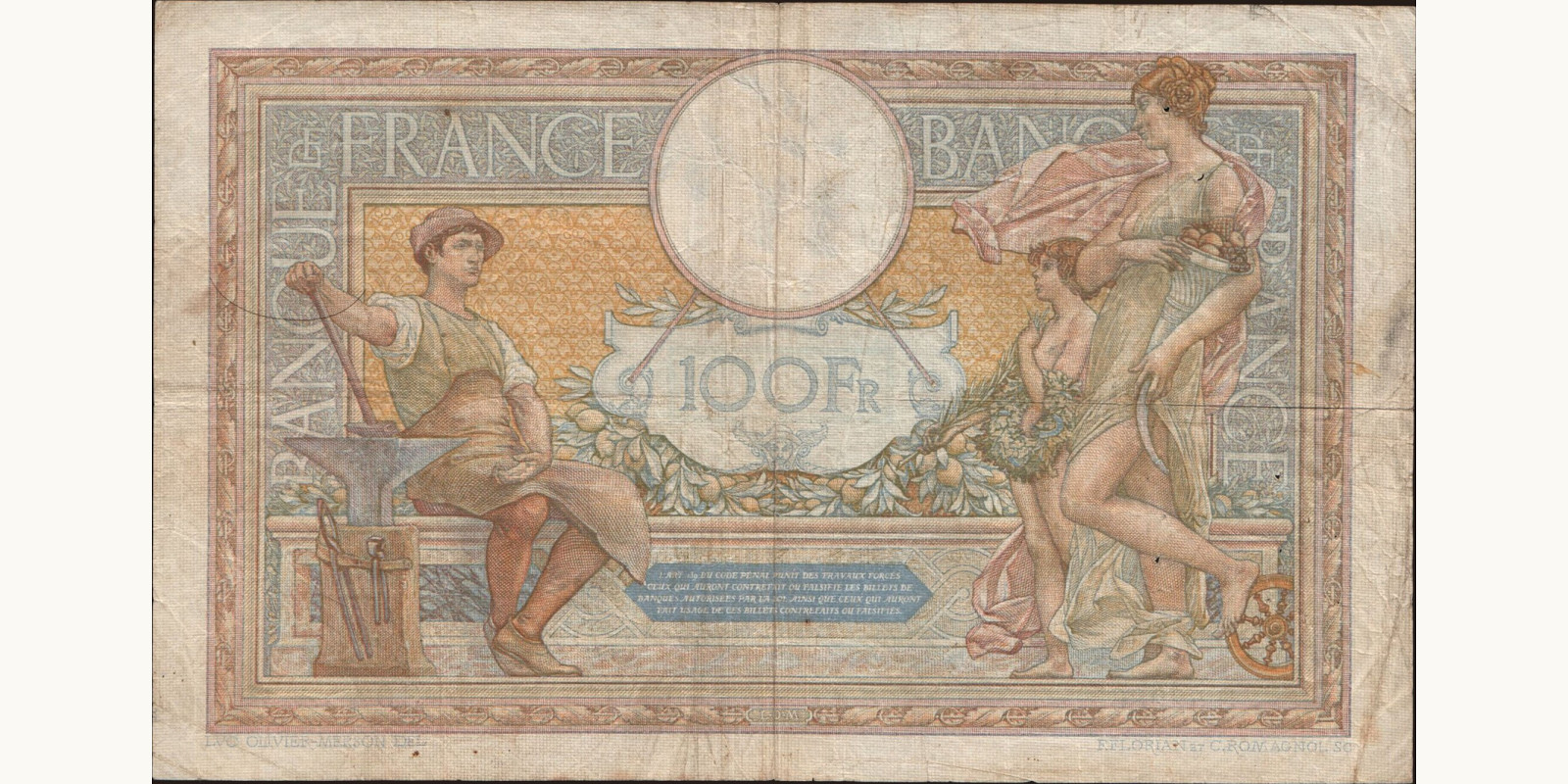 100 franc France 1936 — Back side