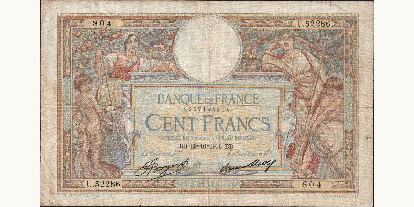 100 franc France 1936 — Front side