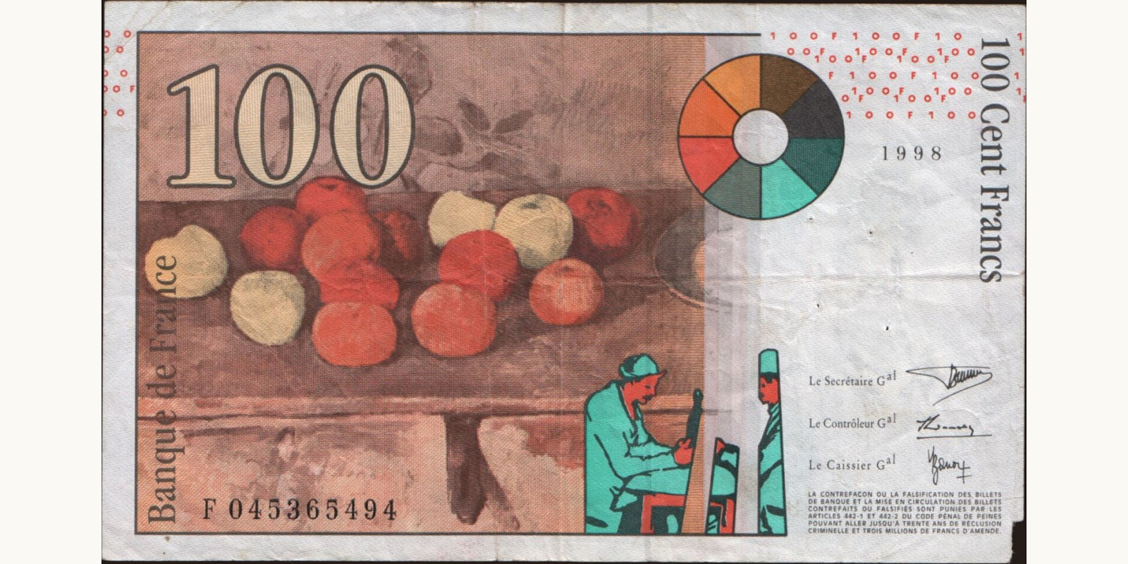 100 franc Франция 1998 — Оборотная сторона