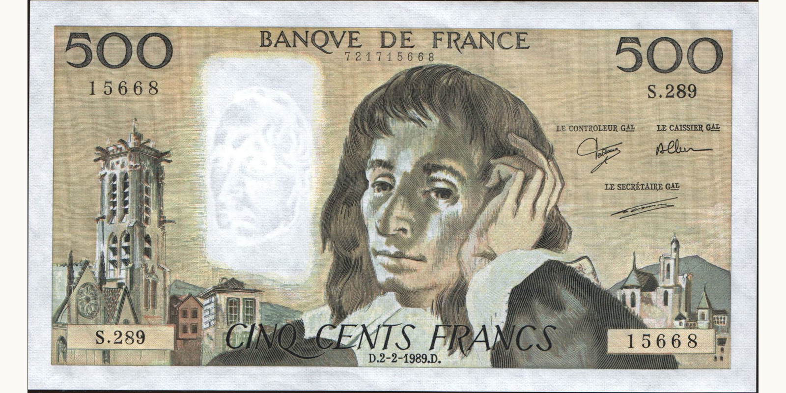 500 franc Франция 1989 — Лицевая сторона