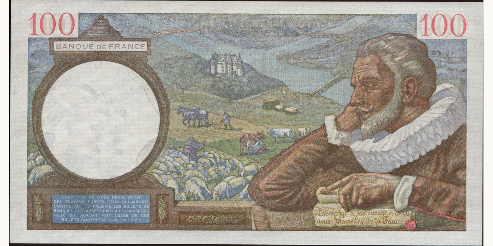 100 franc France 1941 — Back side