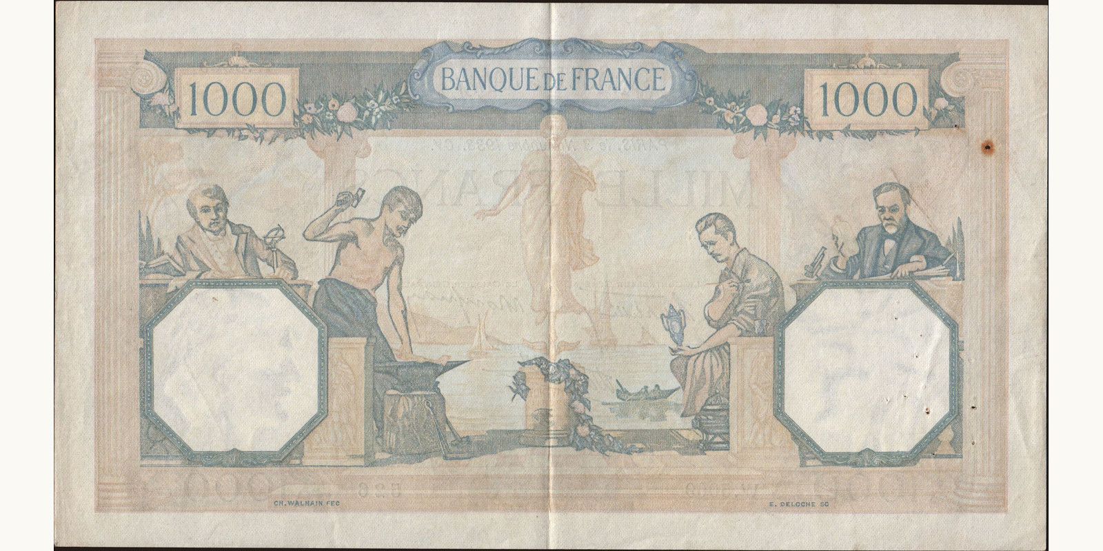 1000 franc Франция 1938 — Оборотная сторона