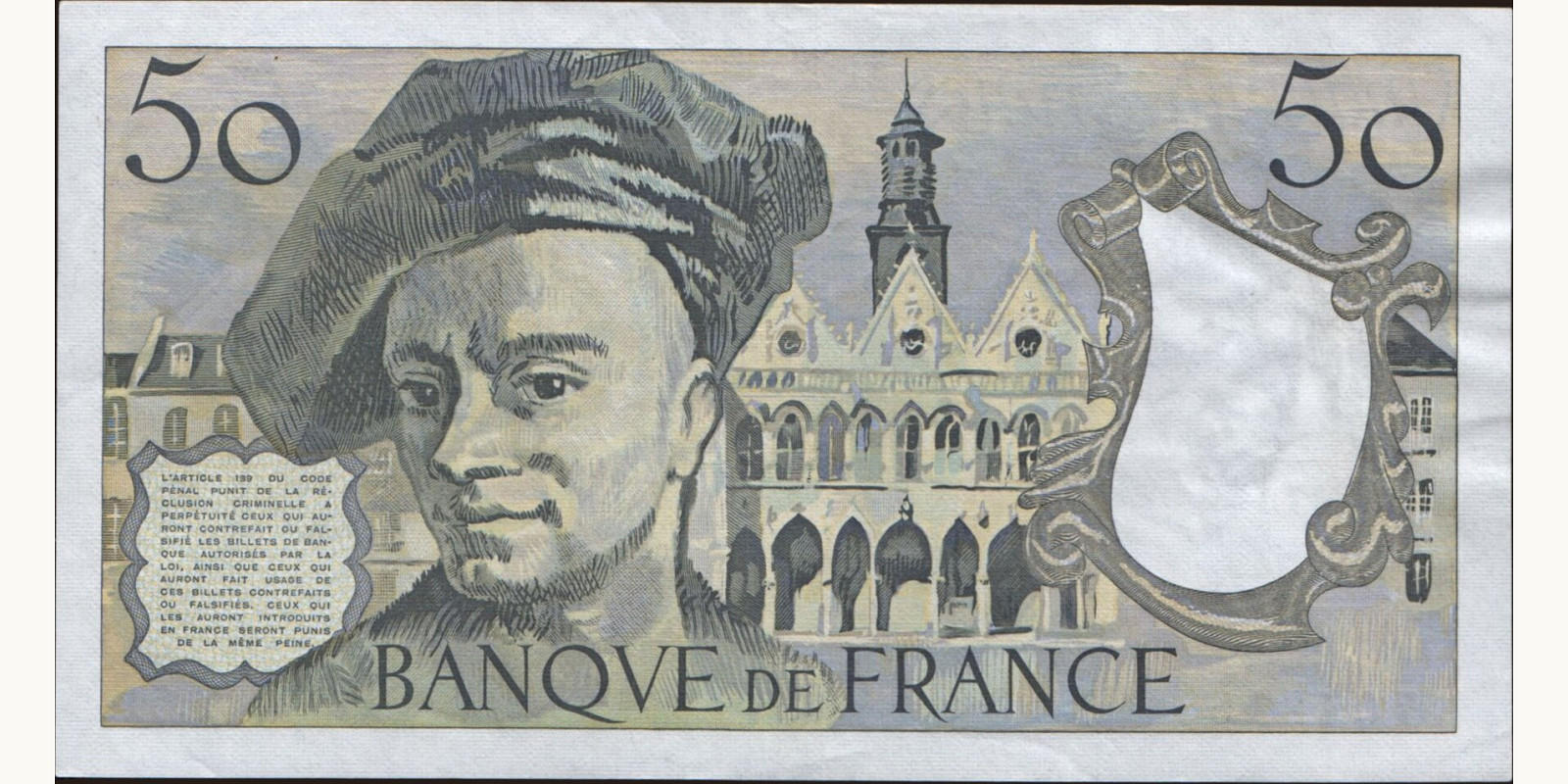50 franc France 1988 — Back side