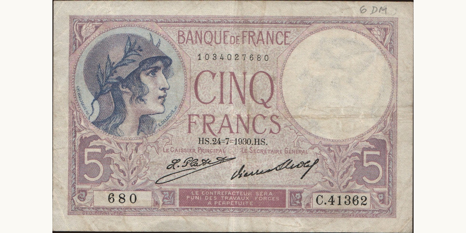 5 franc France 1930 — Front side