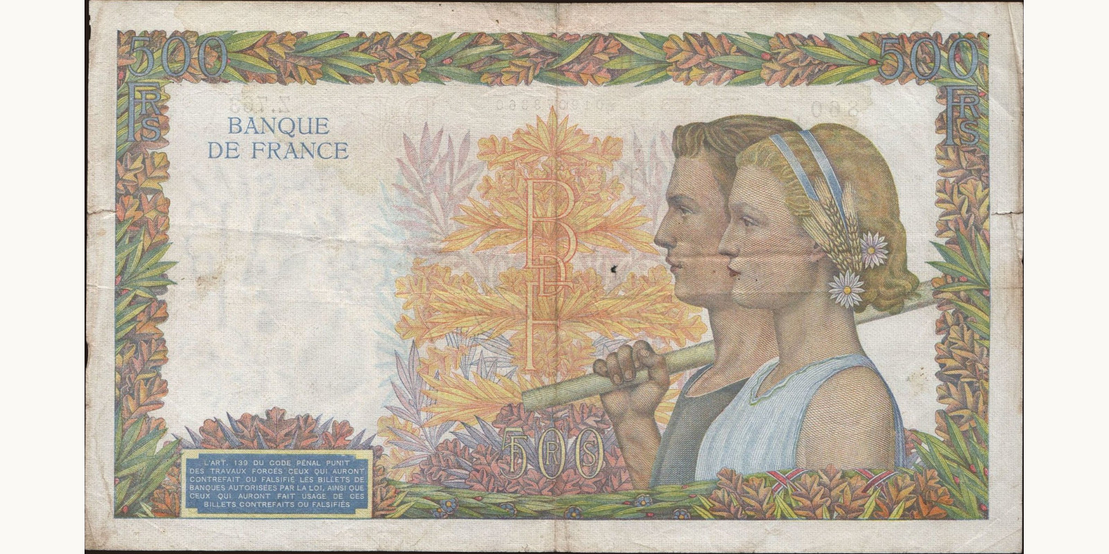 500 franc France 1940 — Back side