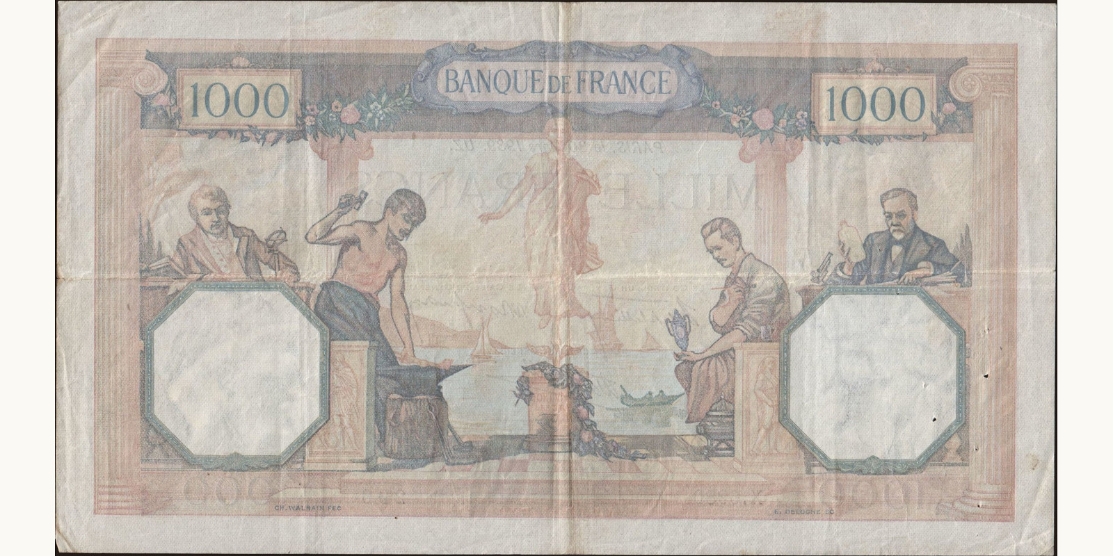 1000 franc Франция 1939 — Оборотная сторона