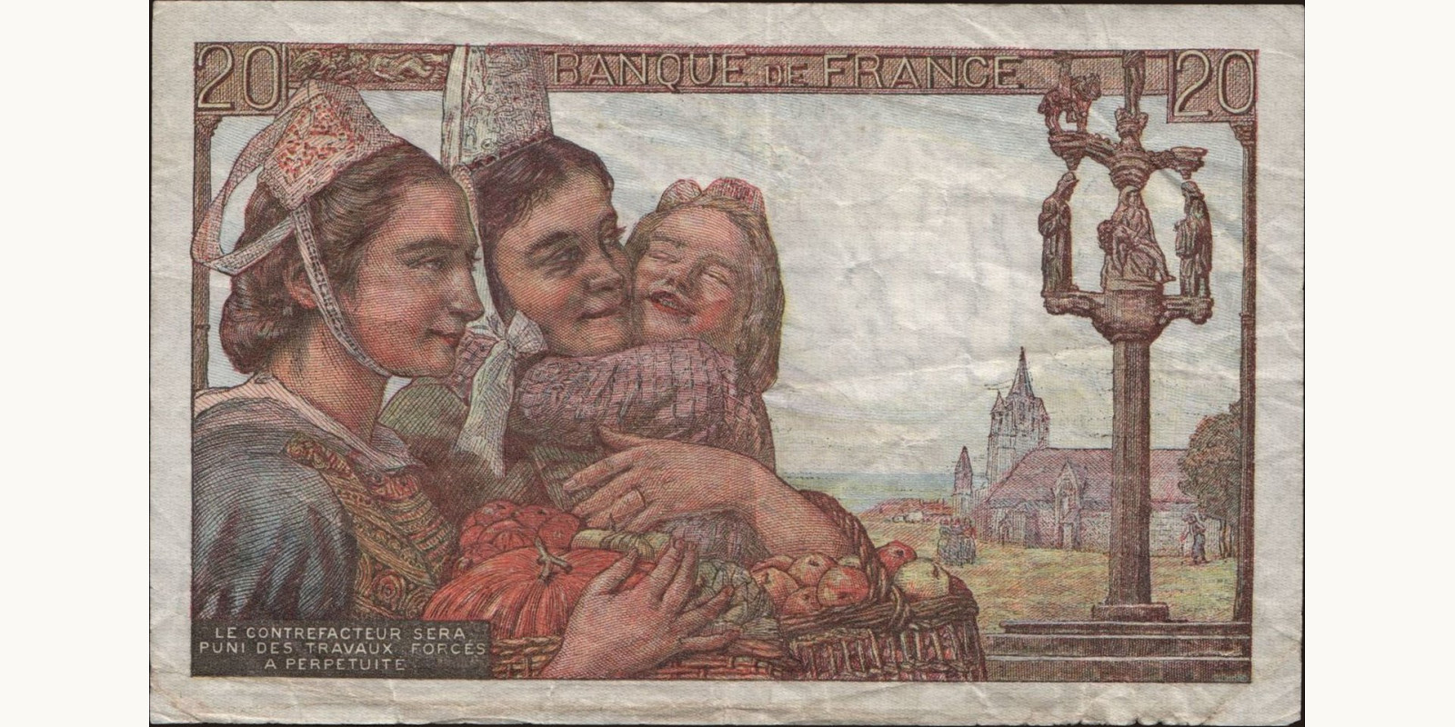 20 franc France 1950 — Back side