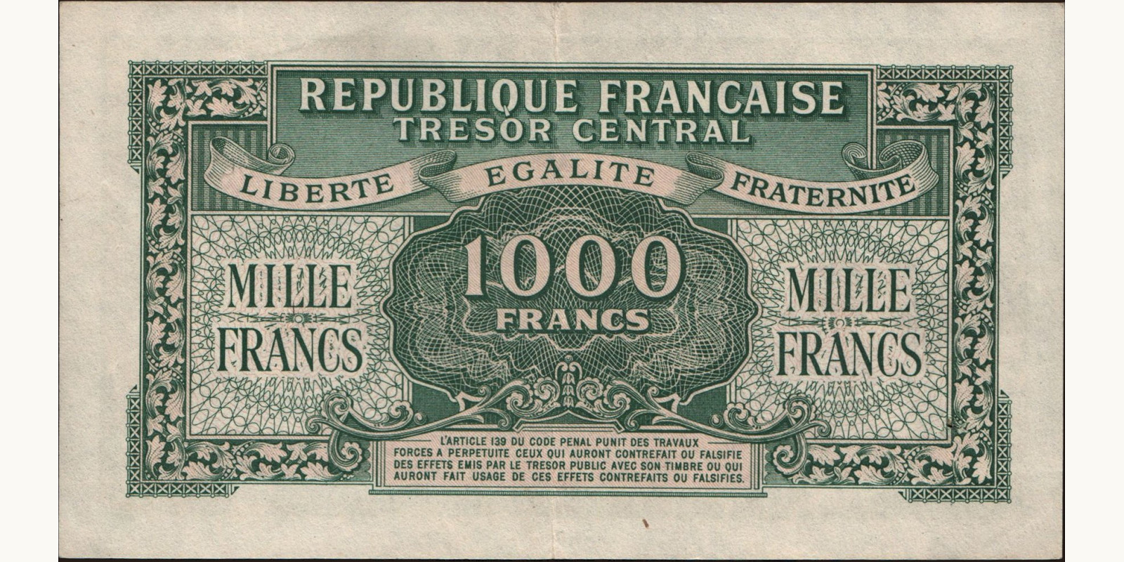 1000 franc France 1945 — Back side
